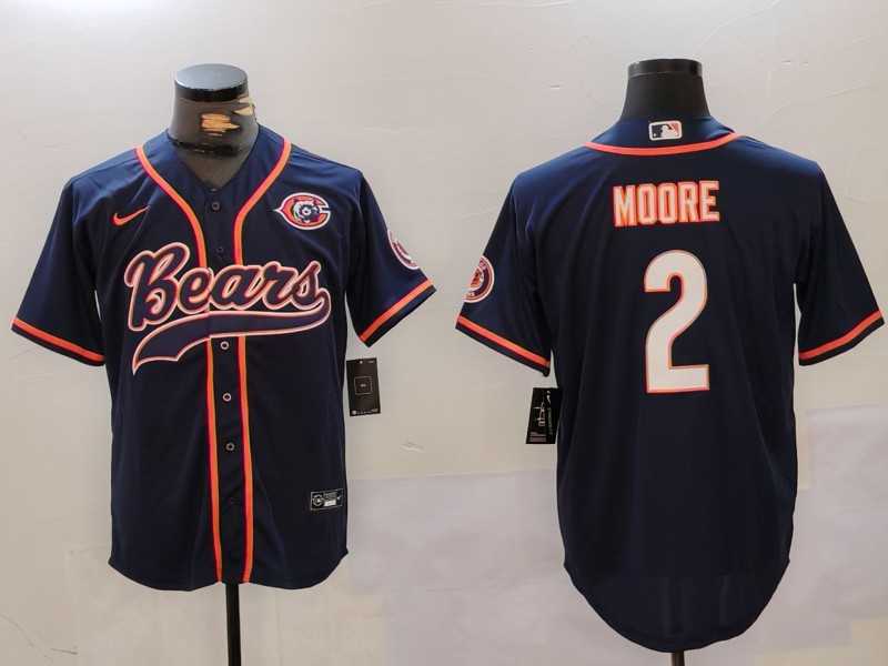 Men%27s Chicago Bears #2 DJ Moore Navy Throwback With Patch Cool Base Stitched Baseball Jersey->chicago bears->NFL Jersey